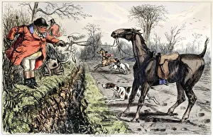 Angry foxhunting man whose horse is refusing a jump Angry foxhunting man whose horse is refusing a jump