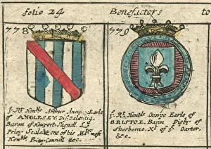 Annesley and Earle coat of arms copperplate 17th century Annesley and Earle coat of arms copperplate 17th century