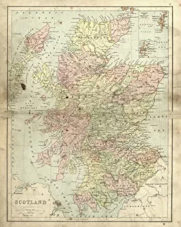 Northern Europe Gallery: Antique damaged map of Scotland in the 19th Century