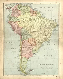 Image Created 1870 1879 Gallery: Antique damaged map of South America in the 19th Century