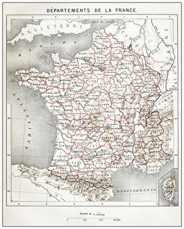 Antique French map of Departments of France Antique French map of Departments of France
