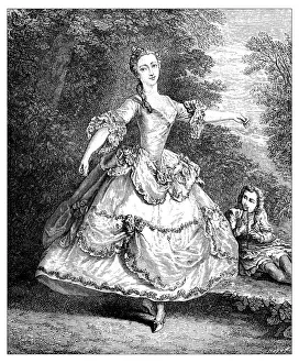 Antique illustration of 18th century famous French dancer Mademoiselle Salle Antique illustration of 18th century famous French dancer Mademoiselle Salle