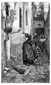 Antique illustration of argument between Italian women Antique illustration of argument between Italian women