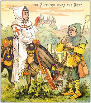 Antique illustration from fables picture book: The king and the abbot of Canterbury Antique illustration from fables picture book: The king and the abbot of Canterbury