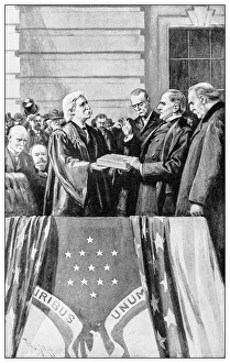 Antique illustration of important people of the past: William McKinley taking the oath Antique illustration of important people of the past: William McKinley taking the oath