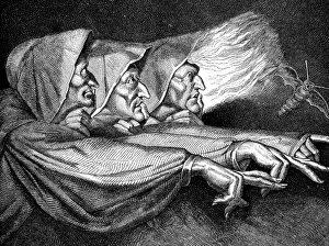 Antique illustration of the three Macbeth witches Antique illustration of the three Macbeth witches
