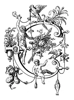 Images Dated 9th February 2016: Antique illustration of ornate capital letter C
