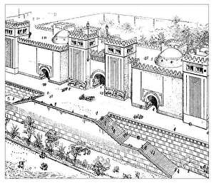 Antique illustration of palace of Sargon II (Dur-Sharrukin, Khorsabad, Iraq) Antique illustration of palace of Sargon II (Dur-Sharrukin, Khorsabad, Iraq)