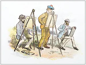 Antique illustration by Randolph Caldecott: Painters Antique illustration by Randolph Caldecott: Painters