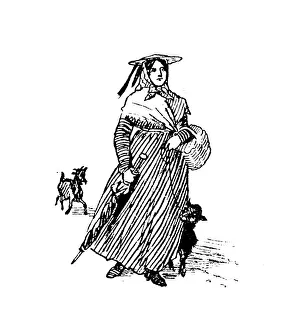 Antique illustration by Randolph Caldecott: Woman Antique illustration by Randolph Caldecott: Woman