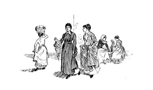 Antique illustration by Randolph Caldecott: Women Antique illustration by Randolph Caldecott: Women