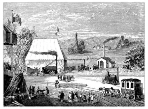 Antique illustration of scientific discoveries: Steam power locomotive Antique illustration of scientific discoveries: Steam power locomotive
