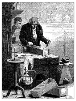 Antique illustration of scientific discoveries, electricity and magnetism: Cruikshank Antique illustration of scientific discoveries, electricity and magnetism: Cruikshank