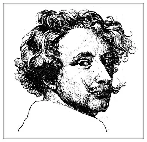 Antique illustration of self-portrait of van Dyck Antique illustration of self-portrait of van Dyck