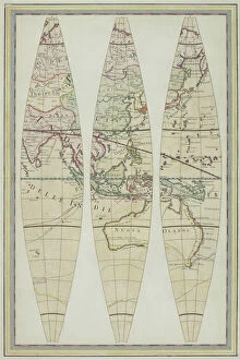 Continents Gallery: Antique map of Asia and Australia divided into three sections
