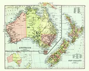 Antique map of Australia, New Zealand, 1897, late 19th Century