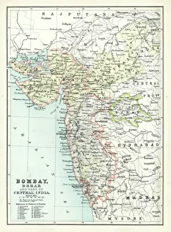 Maharashtra Gallery: Antique map of Bombay, India, 19th Century