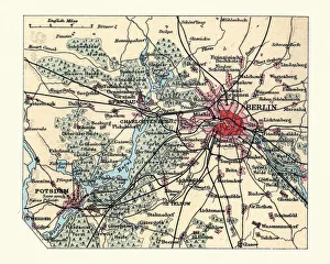 Antique Map of environs of Berlin, Germany, 19th Century Antique Map of environs of Berlin, Germany, 19th Century
