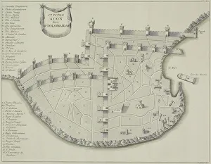 Antique map of fortified city of Ptolemaida Antique map of fortified city of Ptolemaida