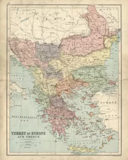 Image Created 1870 1879 Gallery: Antique map of Greece and Turkey in Europe 19th Century