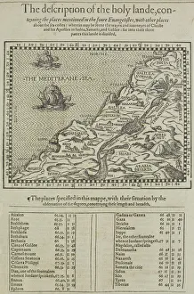 Antique map of the holy land with table of data Antique map of the holy land with table of data