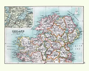 Antique Map of Northern Ireland, detail of Londonderry, 19th Century Antique Map of Northern Ireland, detail of Londonderry, 19th Century