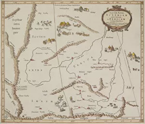 Antique map of Scythiam and Sericam with vignettes