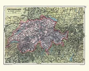 Antique Map of Switzerland and the Alps, 19th Century Antique Map of Switzerland and the Alps, 19th Century