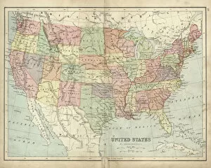 Antique map of USA in the 19th Century, 1873