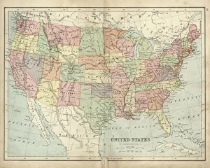Antique map of USA in the 19th Century, 1873 Antique map of USA in the 19th Century, 1873