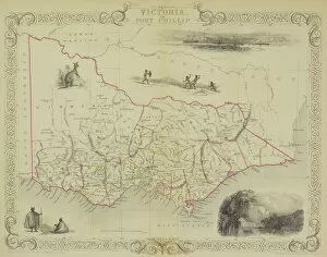 Document Collection: Antique map of Victoria or Port Phillip in Australia with vignettes