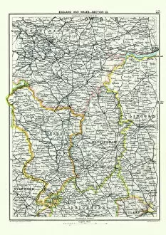 Retro Gallery: Antique map, West Yorkshire, Derby, Nottingham, Lincoln, 19th Century