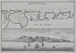 Antique print of map and illustration of coastal Sierra Leone Antique print of map and illustration of coastal Sierra Leone