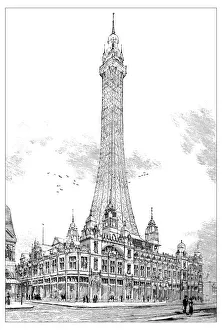 Antique scientific engraving illustration: Blackpool Tower Antique scientific engraving illustration: Blackpool Tower