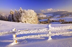 High Mountain Range Gallery: Appenzell winter landscape in evening light with view on the Santis