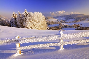 Appenzell winter landscape in evening light with view on the Santis Appenzell winter landscape in evening light with view on the Santis