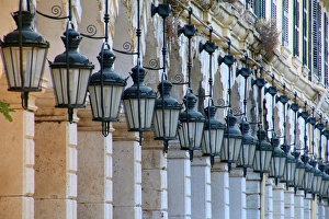 The arcades and traditional lanterns of the famous Liston at the Spianada in Kerkyra The arcades and traditional lanterns of the famous Liston at the Spianada in Kerkyra