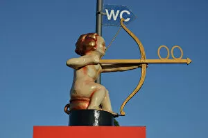 Arrow Gallery: Archer Cupid as a toilet sign, Oktoberfest, Munich, Upper Bavaria, Bavaria, Germany