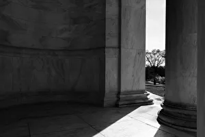 <b class=qtipBold><figcaption>Architecture at Jefferson Memorial</figcaption></b><br>Light shining through the columns of the Jefferson Memorial in Washington, D.C. Architecture at Jefferson Memorial