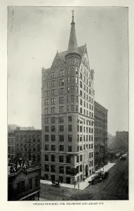 Prints of Vintage illustration after a photograph of Owings building, corner Dearborn and Adams Street, Chicago, 19th Century Architecture Prints: 19th Century Owings Building Print, Chicago Architecture