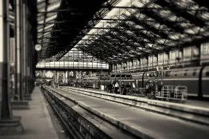 Prints of Sepia-toned photograph of Gare De Lyon station terminal in Paris, France Architecture Prints: Sepia-toned Gare De Lyon Station Terminal Print, Paris
