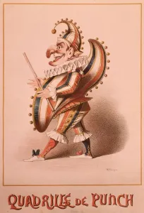 Prints of circa 1890: Punch. Character derived from the 14th century Commedia dell Arte Pulcinella, quarrelsome, hook nosed, humpbacked buffoon, based upon Maccus, the comic servant of Ancient Roman farces Austria Prints: Punch Print circa 1890