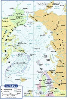 arctic ocean, cartography, map, no people, north pole, polar equal area projection