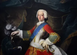 Prints of LONDON, ENGLAND - SEPTEMBER 29, 2017: A portrait of Charles Edward Stuart (1720-1788) painted in 1738 by Louis Gabriel Blanchet, is on display at the National Portrait Gallery in London, England Painting Prints: Charles Edward Stuart Print