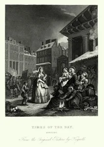 William Hogarth Prints: Vintage Print of Hogarth's Morning Scene at Covent Garden