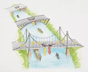 Images Dated 19th May 2006: Artwork showing three different types of bridges, a beam bridge