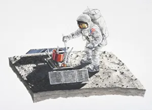 Astronaut taking a reading from a machine Astronaut taking a reading from a machine