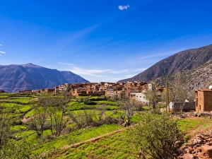 Atlas Mountains, mud-brick village of Anammer at the back, Ourika Valley Atlas Mountains, mud-brick village of Anammer at the back, Ourika Valley