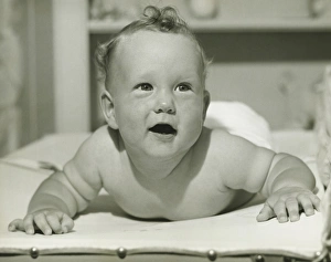 Baby (3-6 months) lying face down, raising head Baby (3-6 months) lying face down, raising head
