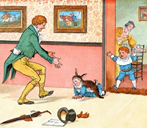 <b class=qtipBold><figcaption>Baby Bunting</figcaption></b><br>Baby Bunting in his rabbit skin, welcoming his father home. From aR. Caldecottas Second Collection of Pictures and Songsa containing aThe Milkmaida, aHey Diddle Diddlea, Baby Buntinga, The Fox Jumps Over the Parsonas Gatea, aA Frog He Would a-Wooing Goa, aCome Lasses and Ladsa, aRide a Cock HorseaŠa, aA Farmer Went TrottingaŠa, aMrs Mary Blaizea and aThe Great Panjandrum Himselfa. Drawn by Randolph Caldecott; engraved and printed by E. Evans. Published by George Routledge & Sons, London & New York, c1885.<br><em>© Linda Steward</em> Baby Bunting